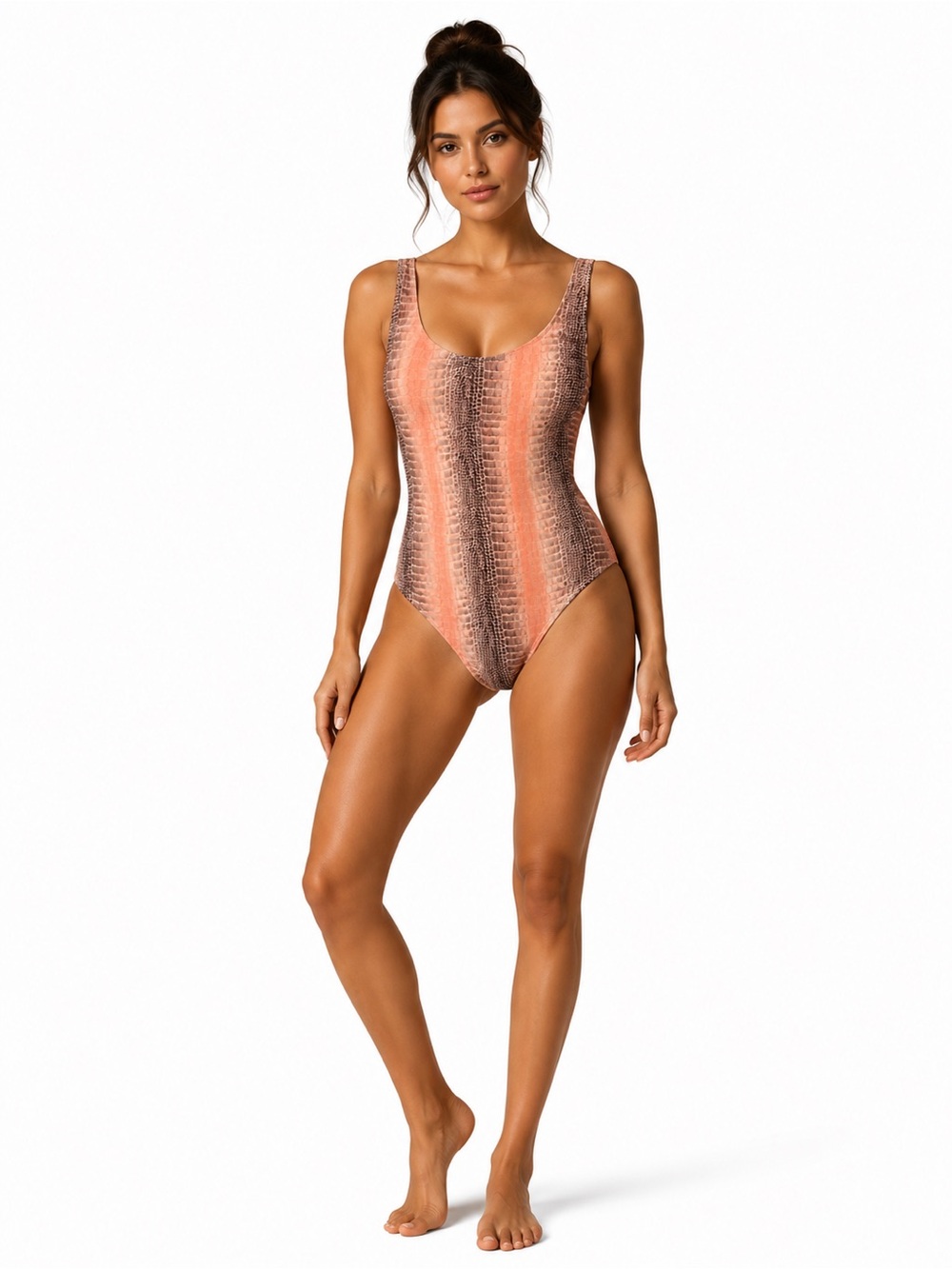 Scoop-Neck Coral Snake-Print One-Piece Swimsuit
